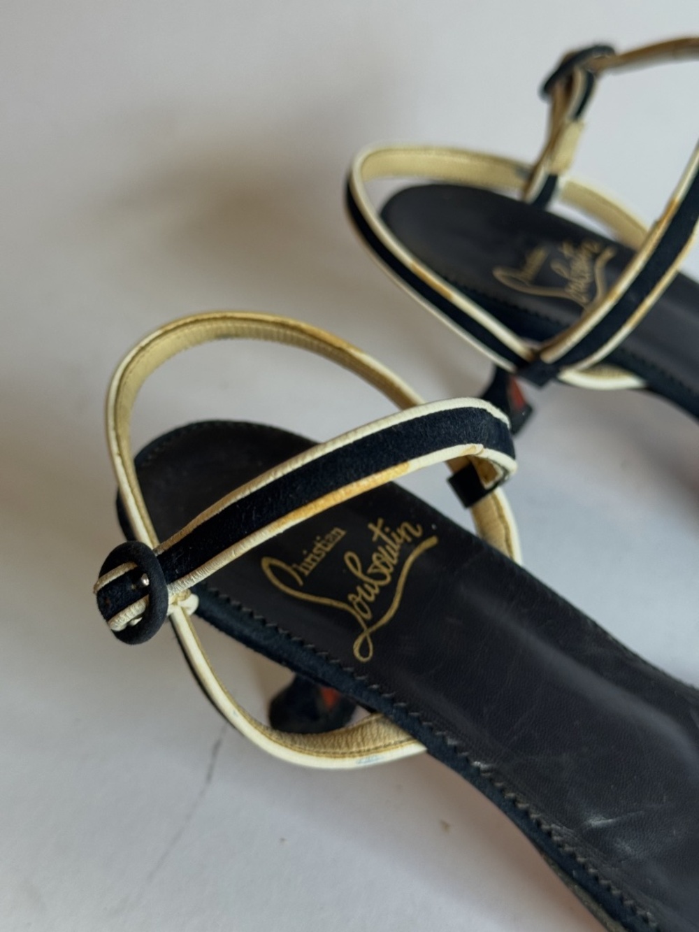 Christian Louboutin Vintage Slingback Heels Navy White Women's 38 - Picture 7 of 8